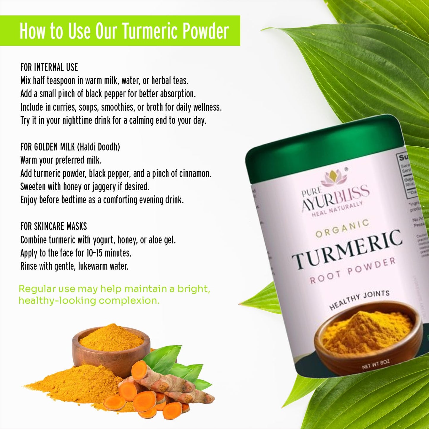 PureAyurbliss 100% Organic Turmeric Powder 8 oz