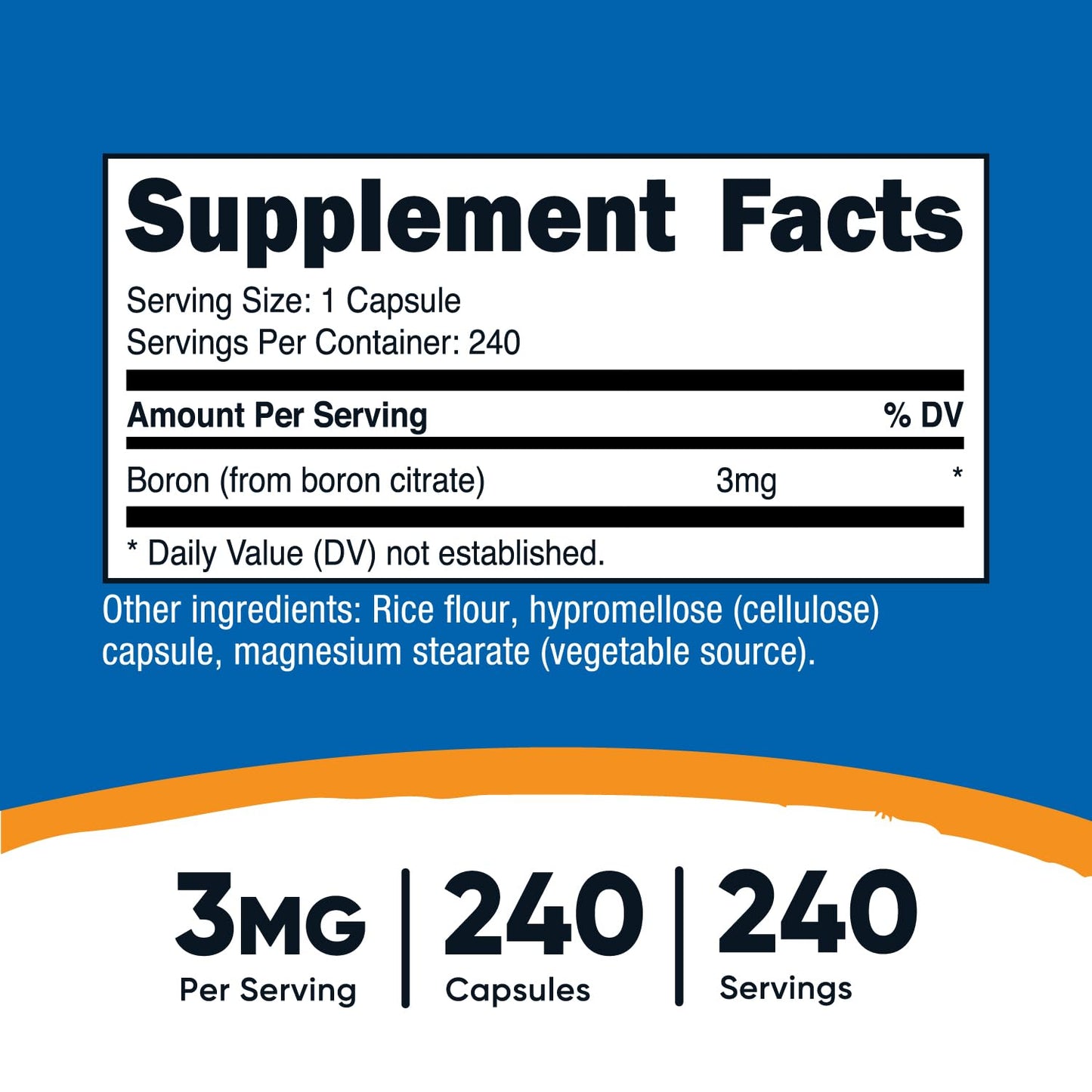 Nutricost Boron 3mg Supplement, Capsules, 240 Count