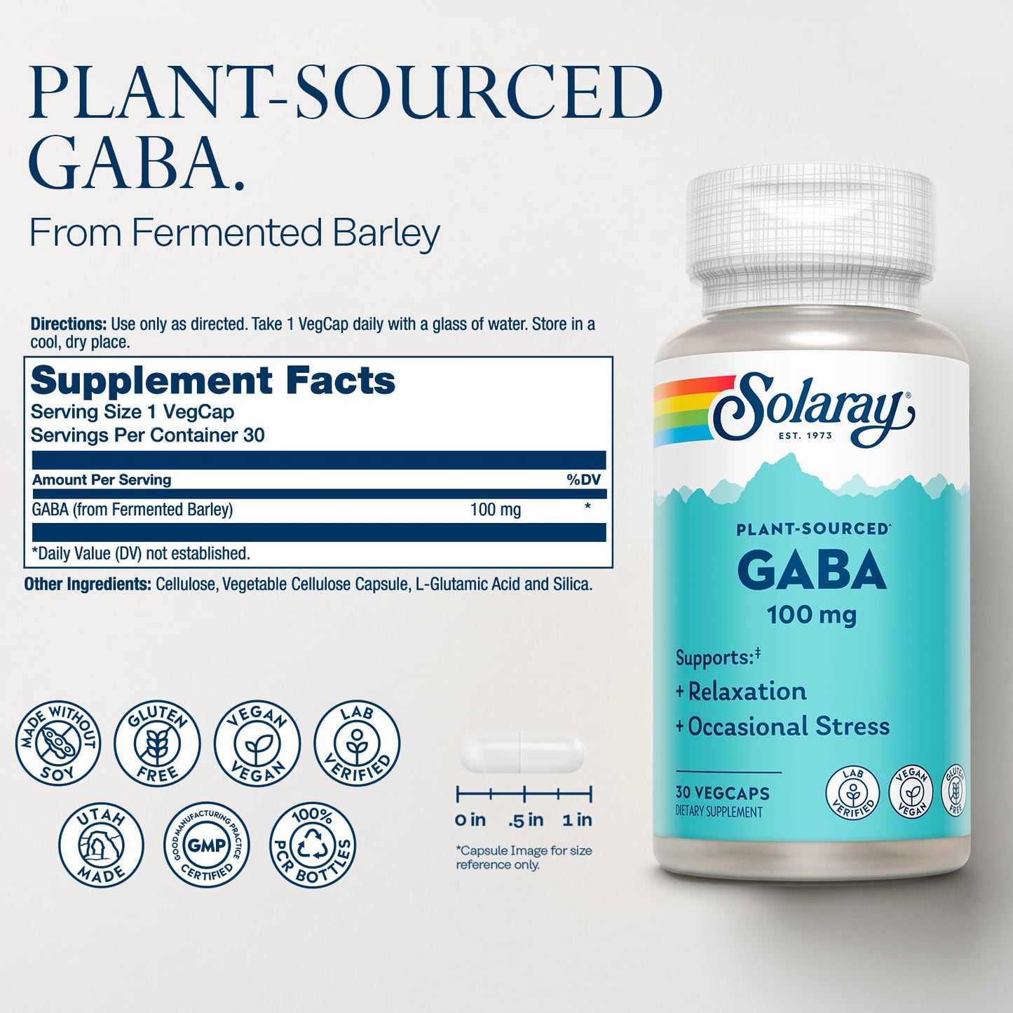 SOLARAY Plant-Sourced GABA 100 mg Capsule 30 VegCaps