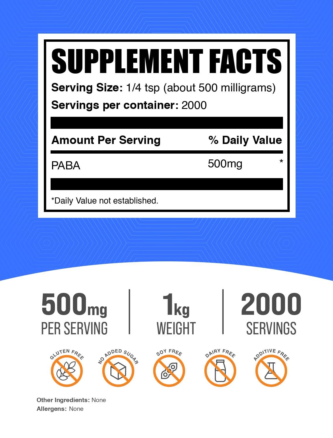 BulkSupplements PABA Powder 500mg per Serving, 2.2 lb (Pack of 1) 35.27