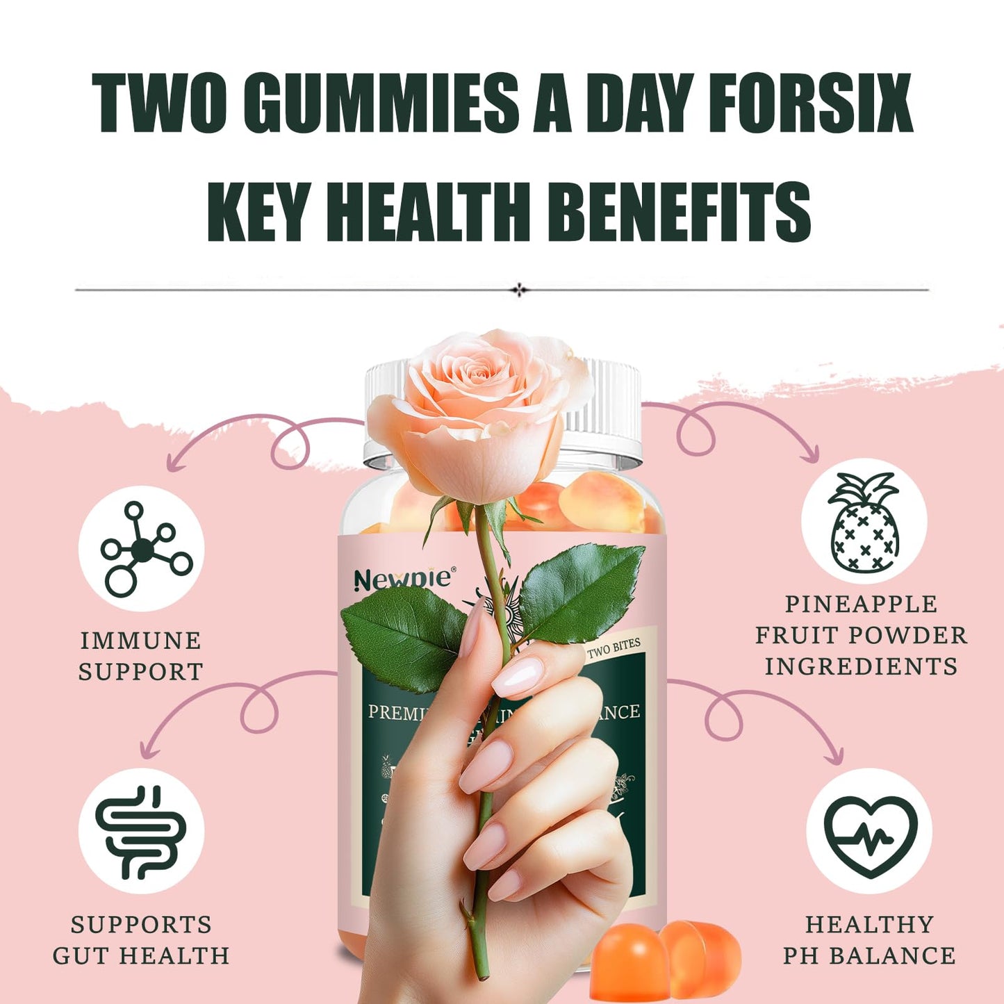 Blltzzz Premium Feminine Balance Gummies for Women Pineapple pH Health Immune Support Vegan, Gluten-Free & Halal, 60 Gummies