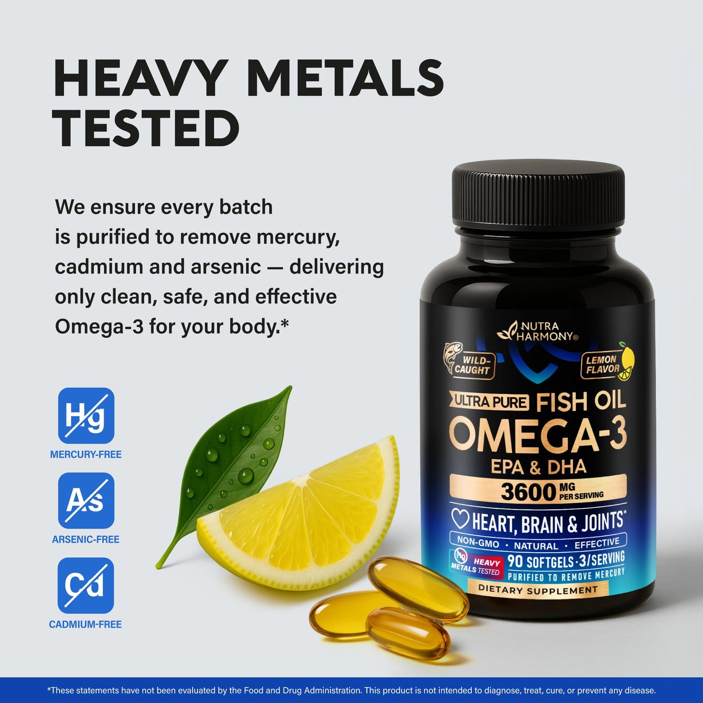 NUTRAHARMONY Omega 3 Fish Oil 3600 mg Omega-3 Supplement EPA & DHA Softgels, 90 Count
