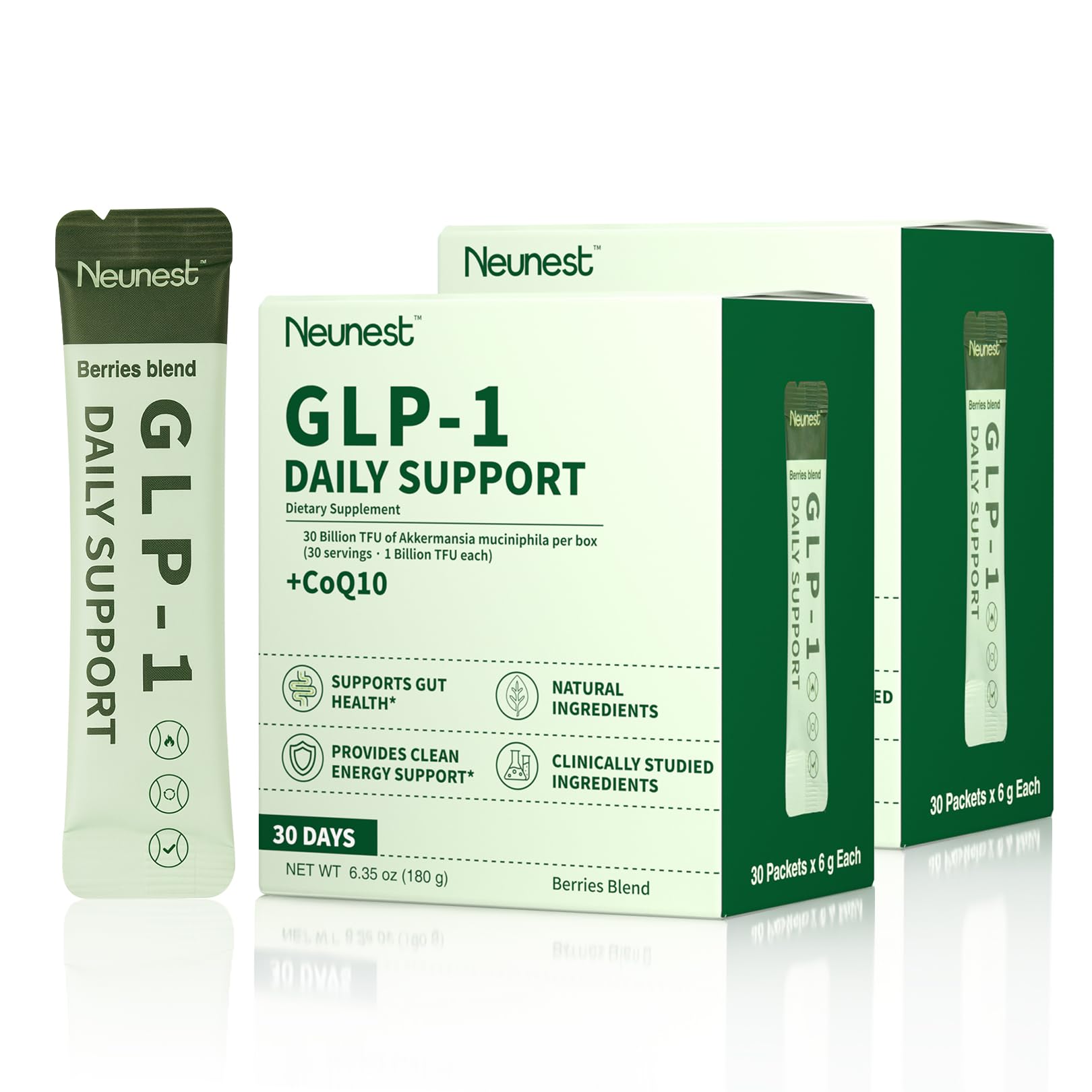 NEUNEST GLP Booster Probiotic Supplement Mix Drink for Weight Loss, Natural Appetite Control, Gut Health, Energy & Metabolic Support for Women & Men, with Akkermansia, CoQ10 and Beet Root, 30 Capsules