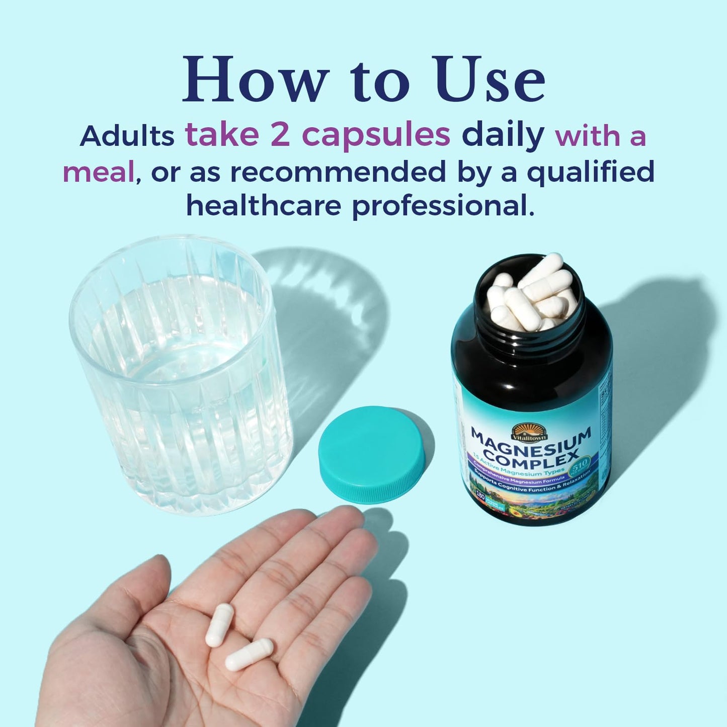 Vitalitown Magnesium Complex 510mg 15-in-1 Glycinate, Citrate, Malate, Taurate & More, 180 Capsules