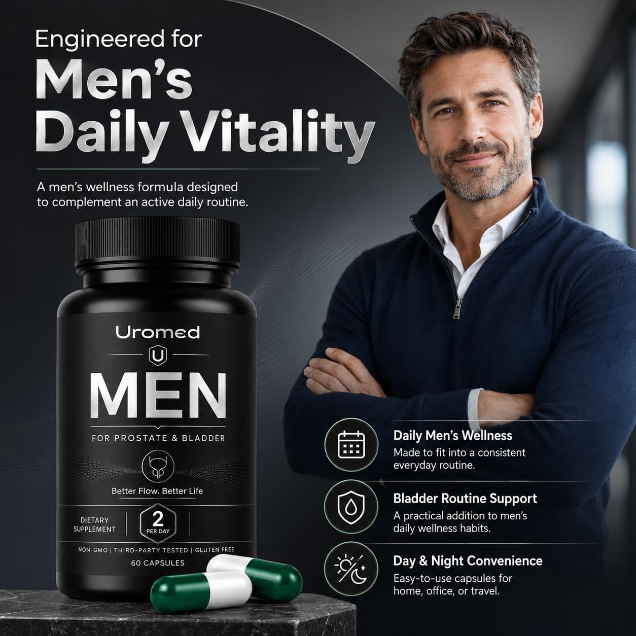 Fari Hair Uromed Men’s Daily Wellness Support Supplement with Pumpkin Seed, Saw Palmetto, 60 Capsules