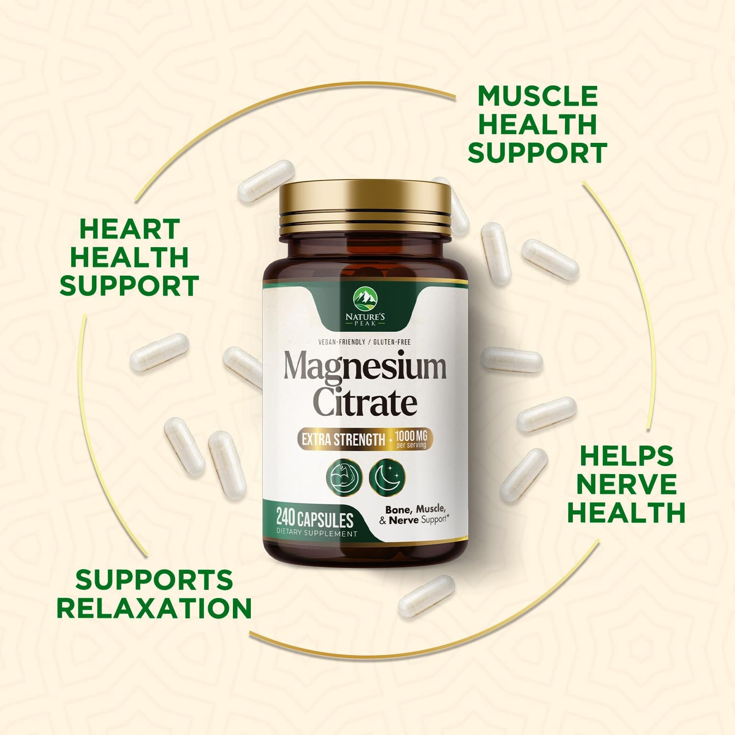 Nature's Peak Magnesium Citrate Capsules, 240 Capsules
