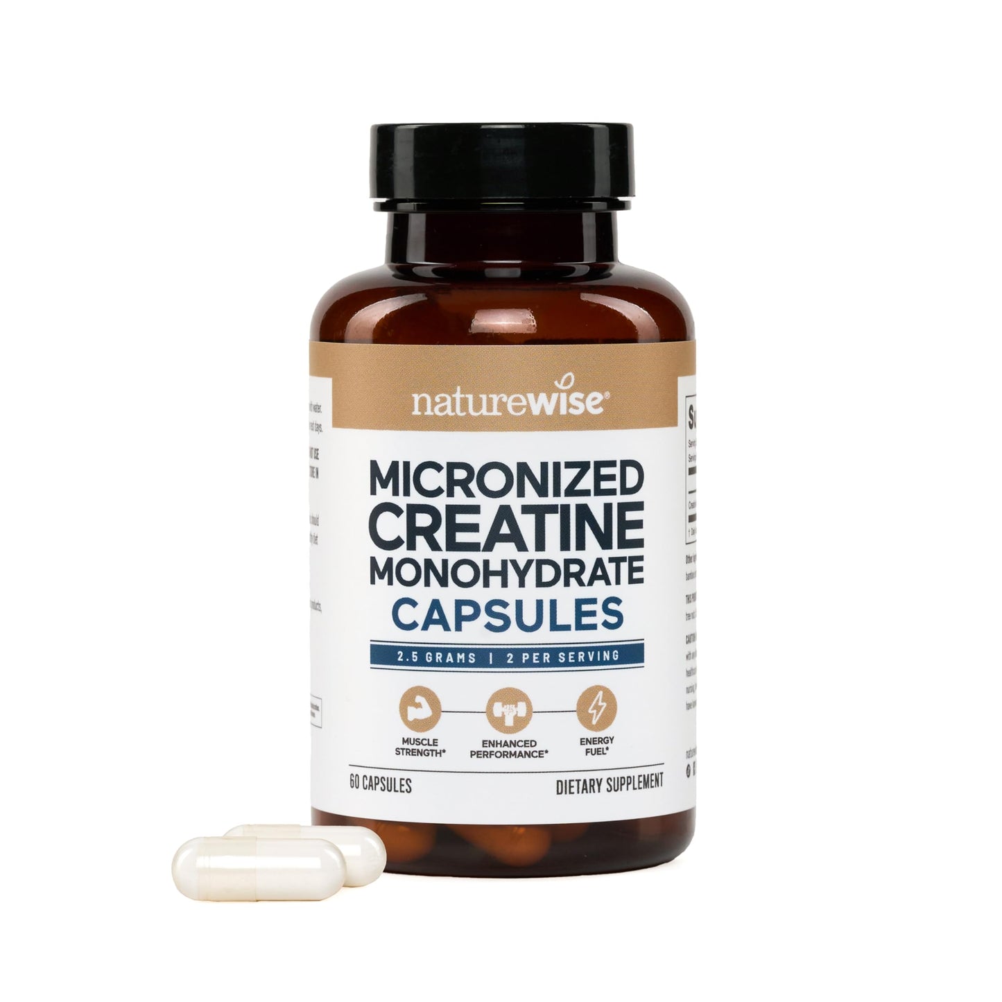 NatureWise Micronized Creatine Monohydrate Capsules, 2500mg per Serving, 60 Capsules