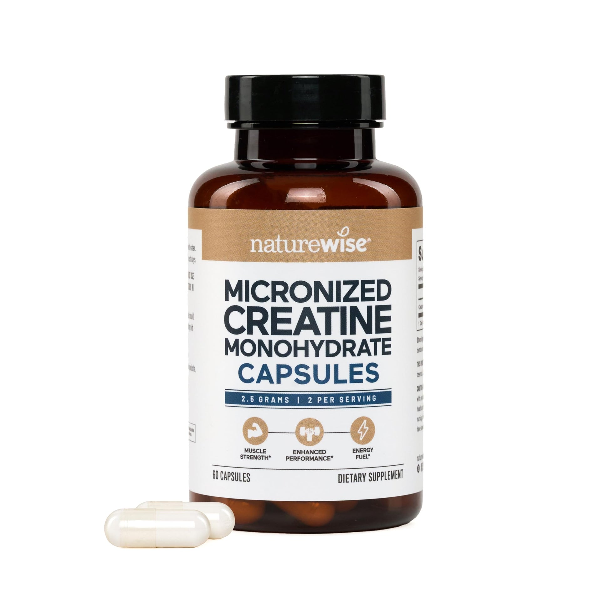 NatureWise Micronized Creatine Monohydrate Capsules, 2500mg per Serving, 60 Capsules