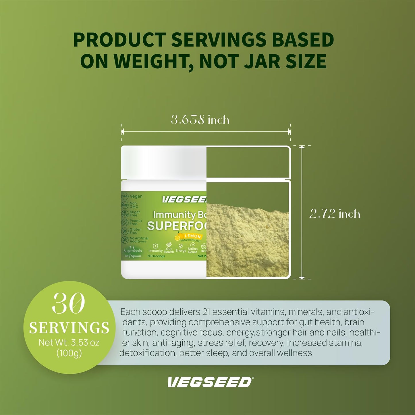 vegsseed Immunity Greens Superfoods Powder 3.53 Ounce
