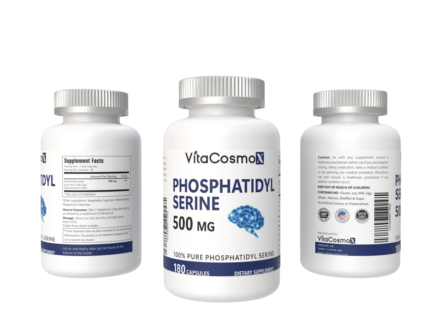 VitaCosmoX Phosphatidylserine 500mg Veggie Capsules, 180 Count