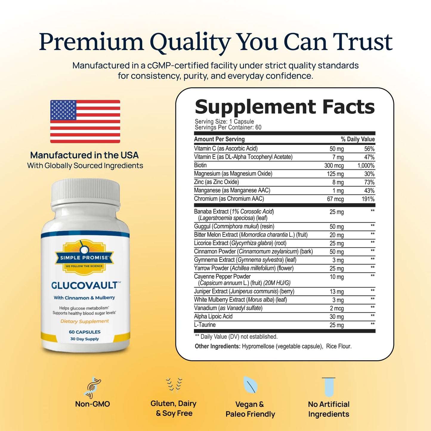 Simple Promise GlucoVault Metabolic Wellness Capsules for Daily Balance - Bitter Melon, 60 Capsules
