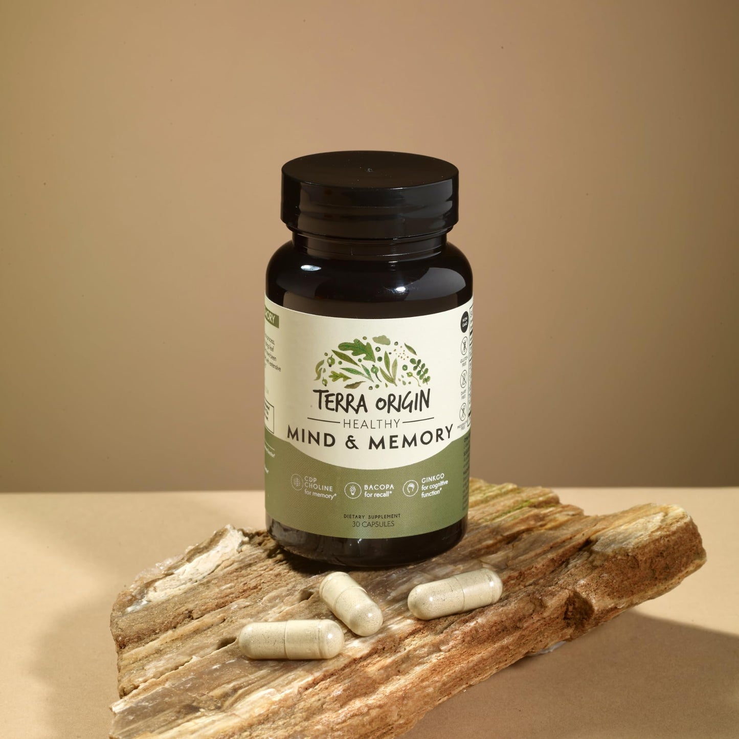 TERRA ORIGIN Healthy Mind and Memory Support Supplement Cognitive Memory Matrix Nootropic CDP, Bacopa, L-Tyrosine, Huperzine A, Ginkgo, B12 Capsule 30 Count