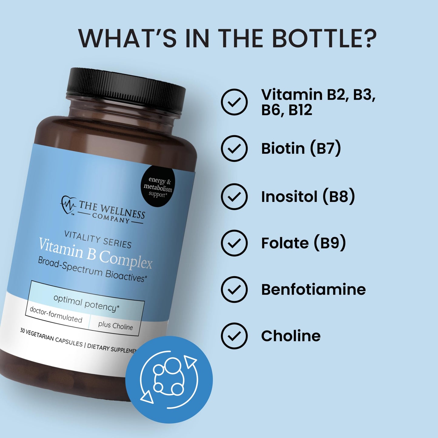 The Wellness Company Vitamin B Complex Capsules, 30 Count