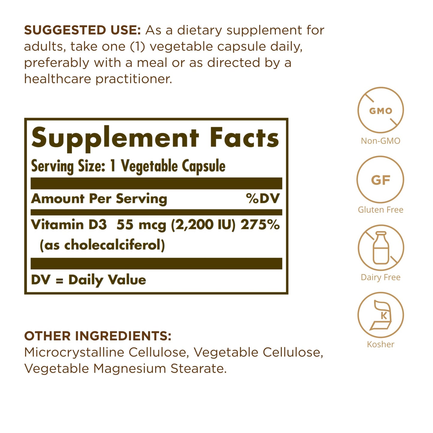Solgar Vitamin D3 (Cholecalciferol) Vegetable Capsules 50 Count