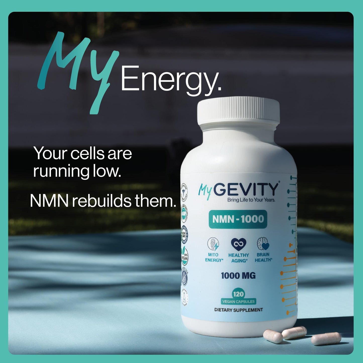 MyGevity NMN 1000mg – 99%+ Purity Verified, Nicotinamide Mononucleotide for NAD+ Support & Healthy Aging – Physician Formulated, Vegan, Non-GMO, No Seed Oils, cGMP Made in USA – 120 Capsules