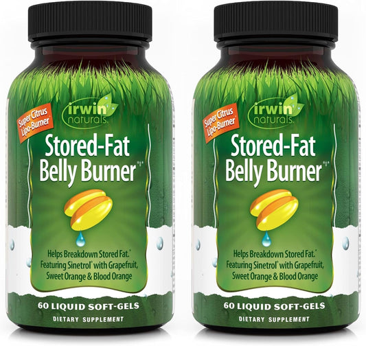 Irwin Naturals Stored-Fat Belly Burner with Sinetrol, Grapefruit, Sweet Orange & Blood Orange - Breakdown Stubborn Fat Softgels, 60 Count (Pack of 2)