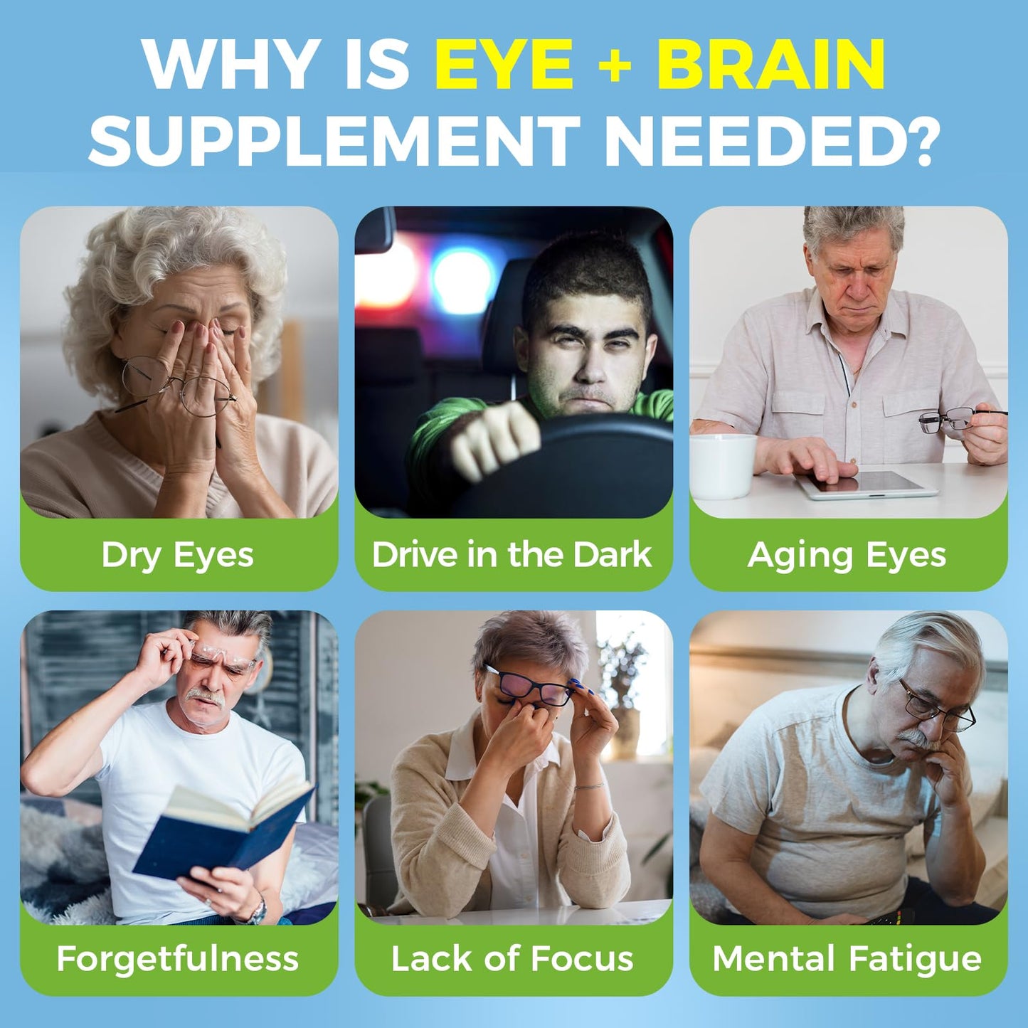Alliwise Eye + Brain Supplements for Memory and Focus Capsules, 120 Capsules