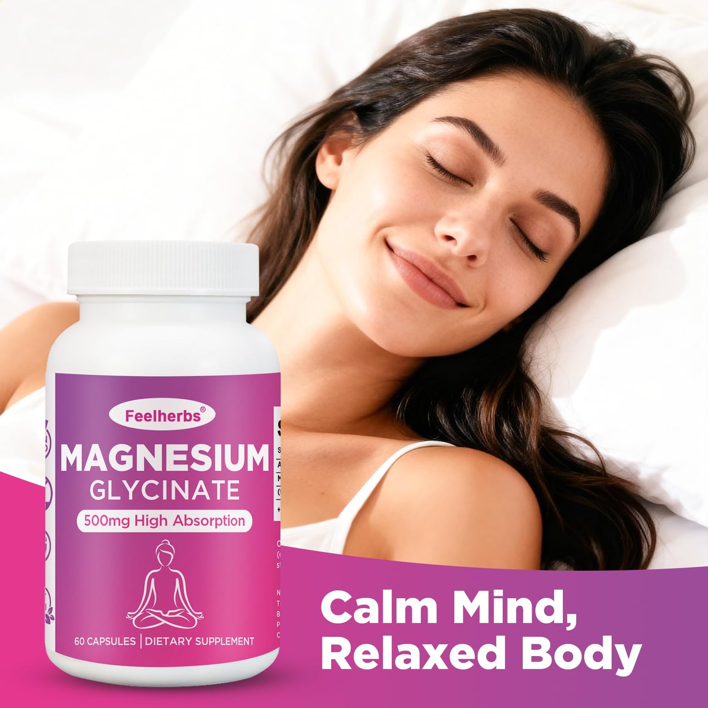 Feelherbs Magnesium Glycinate 500mg for Women Hormone Balance & Sleep Gummies, 60 Count