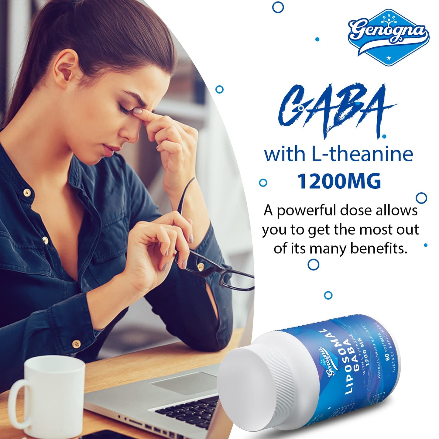 Genogna GABA with L-Theanine 1200mg Liposomal Softgels, 60 Count