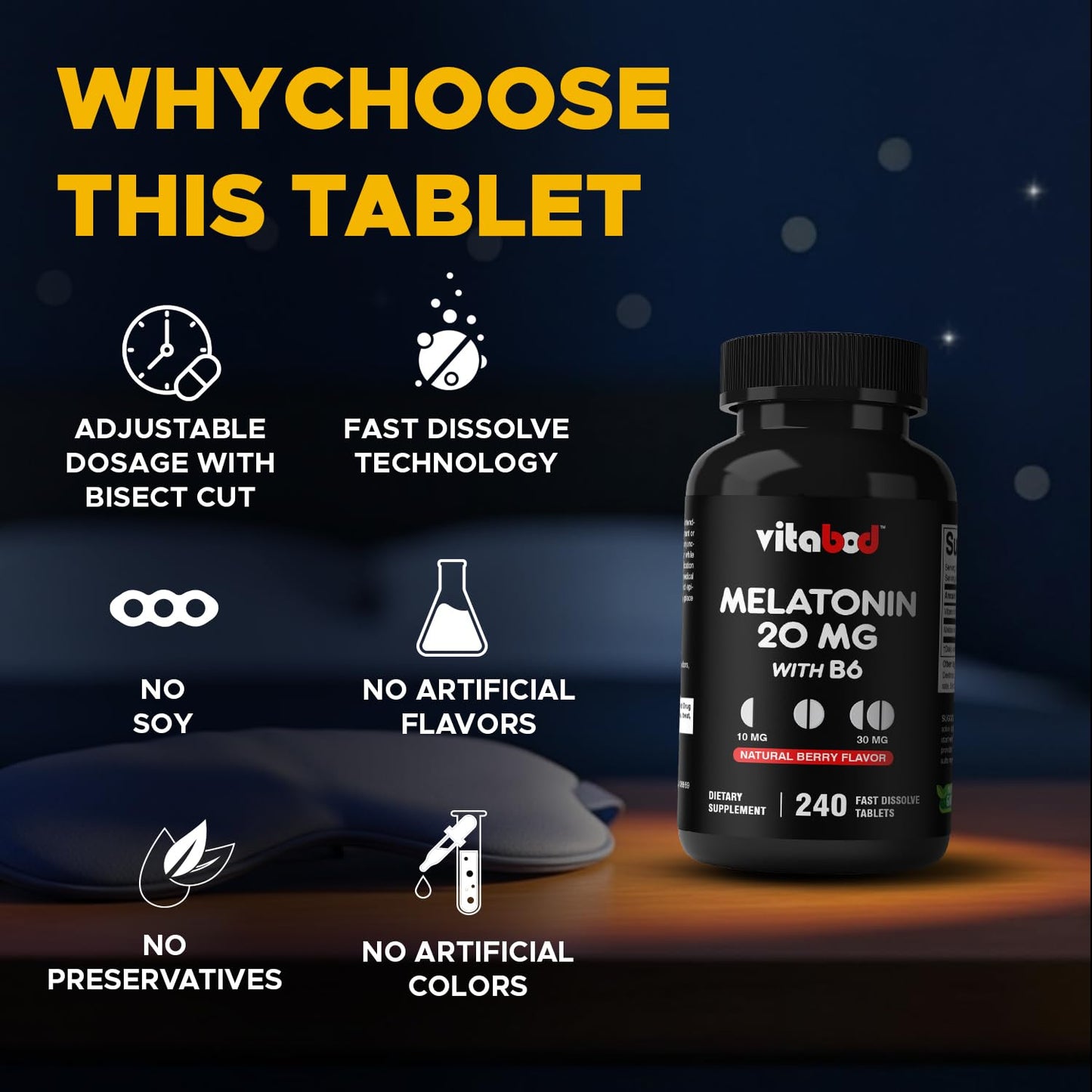 Vitabod Melatonin 20 mg with Vitamin B6 720 Tablets