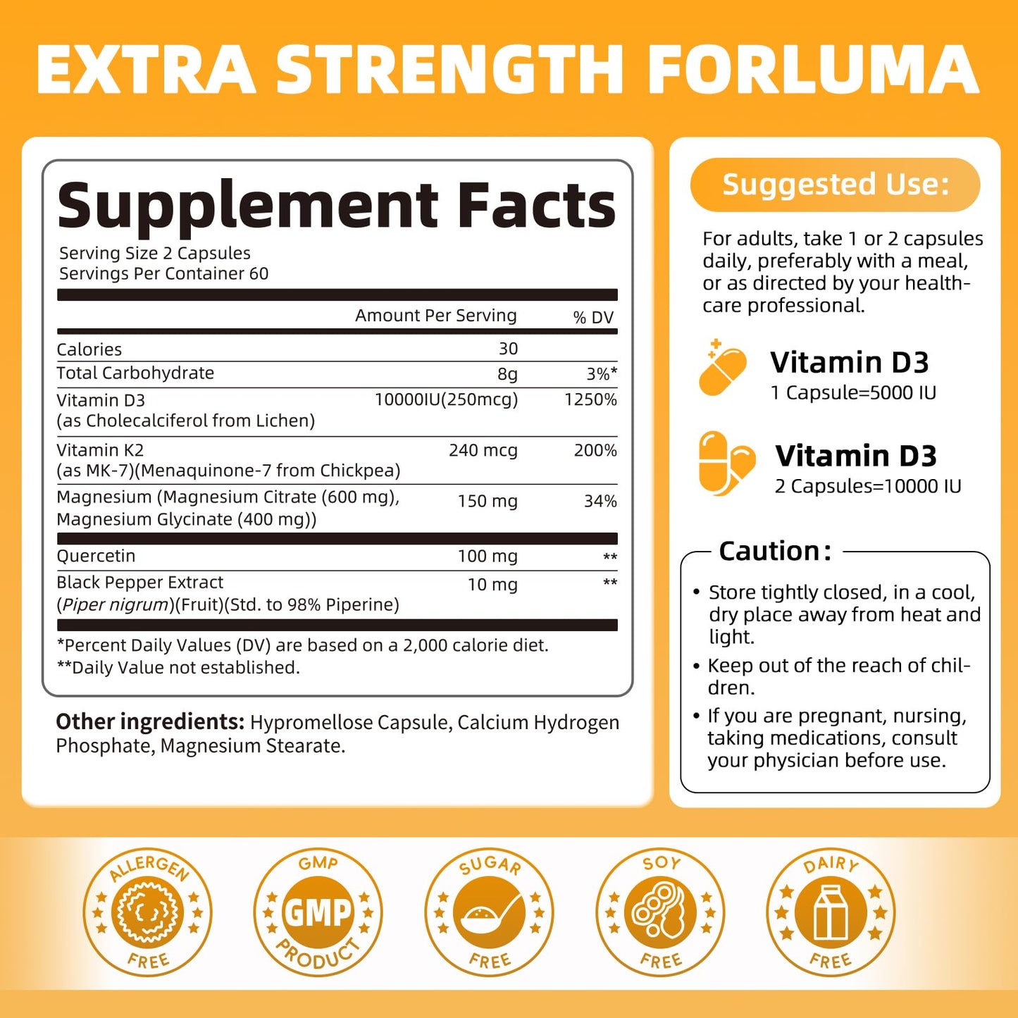 M inch Vitamin D3 K2 with Magnesium Vitamin D3 10000 IU, K2 MK-7 240 mcg Capsule, 120 Count
