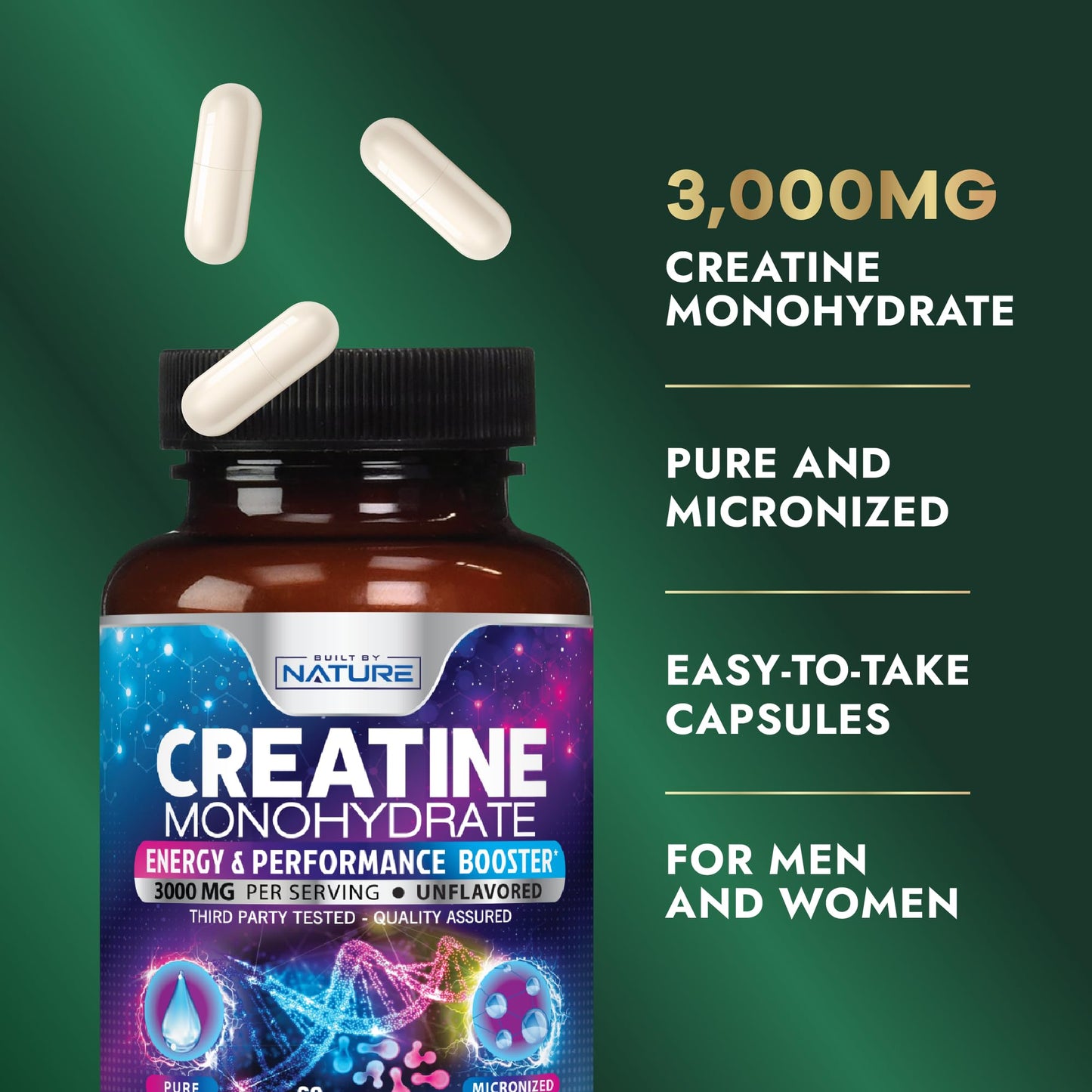 Built by Nature Creatine Monohydrate Capsules, 60 Count
