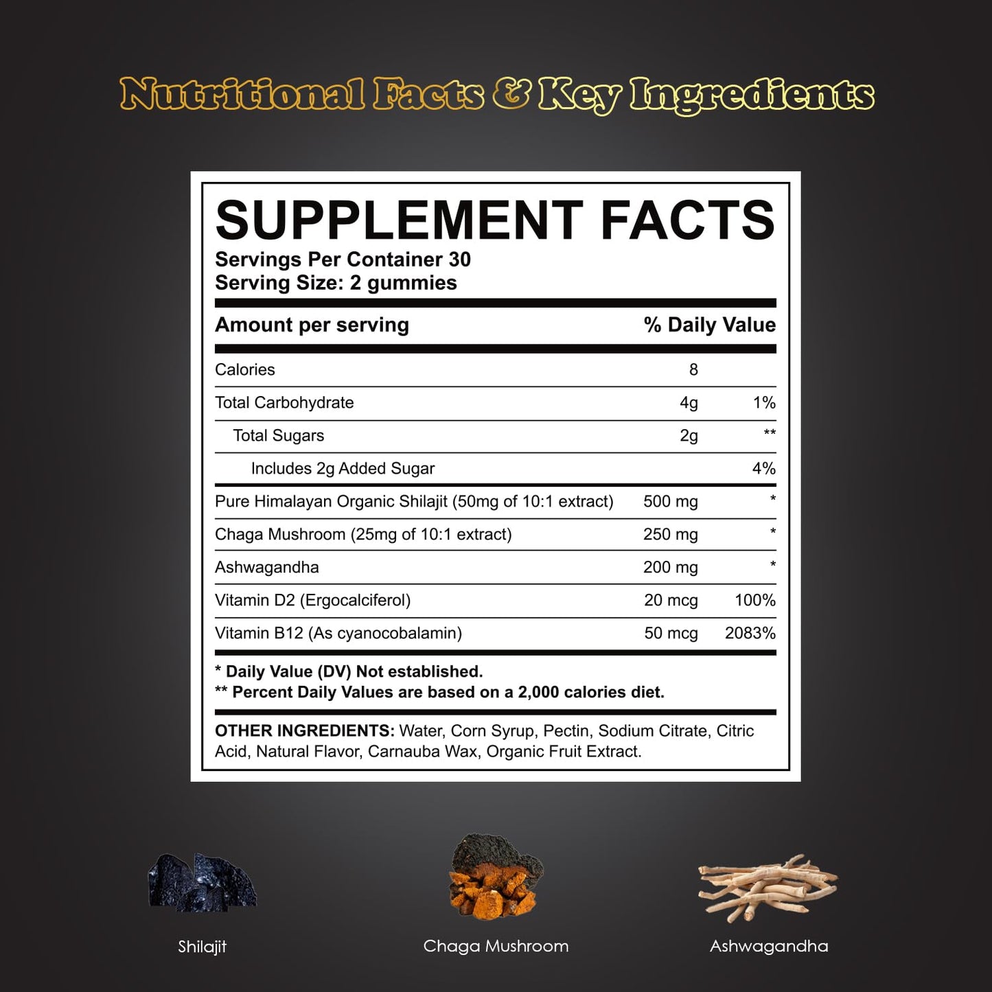 Vitastars Shilajit Ashwagandha Gummies, 60 Gummies