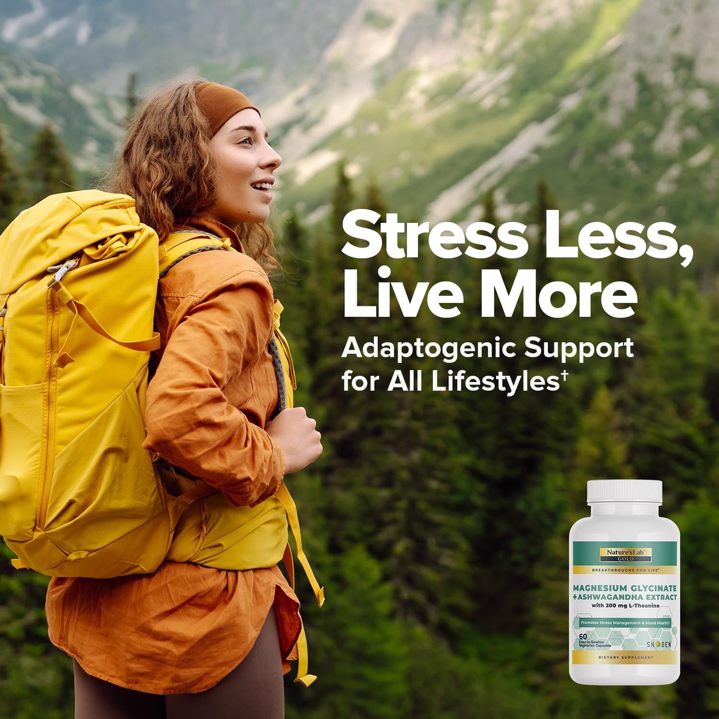 Nature's Lab Gold Magnesium + Ashwagandha with L-Theanine 60 Capsules