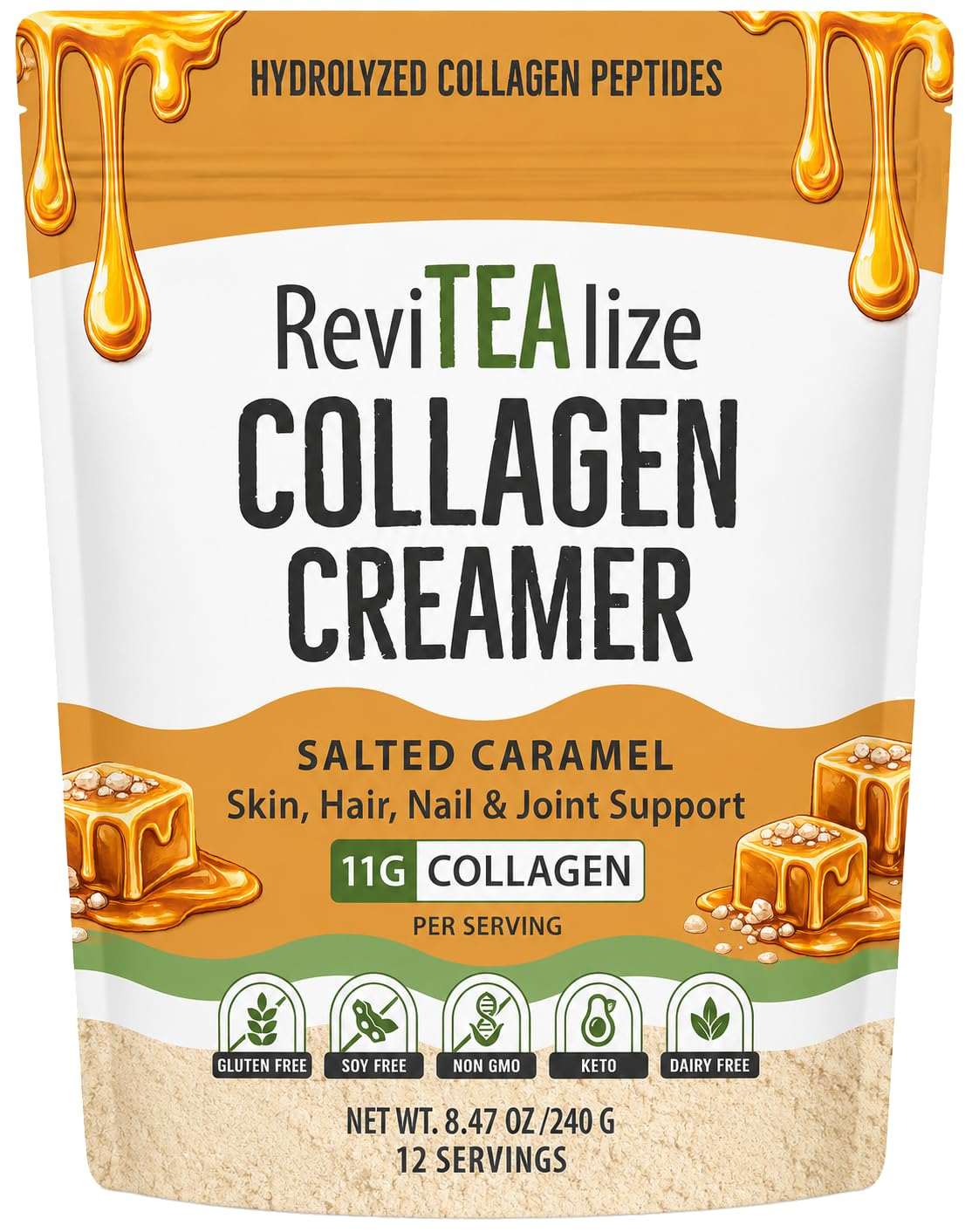 Revitealize Collagen Creamer for Coffee, Tea & other Beverages Powder 8.47 Ounce