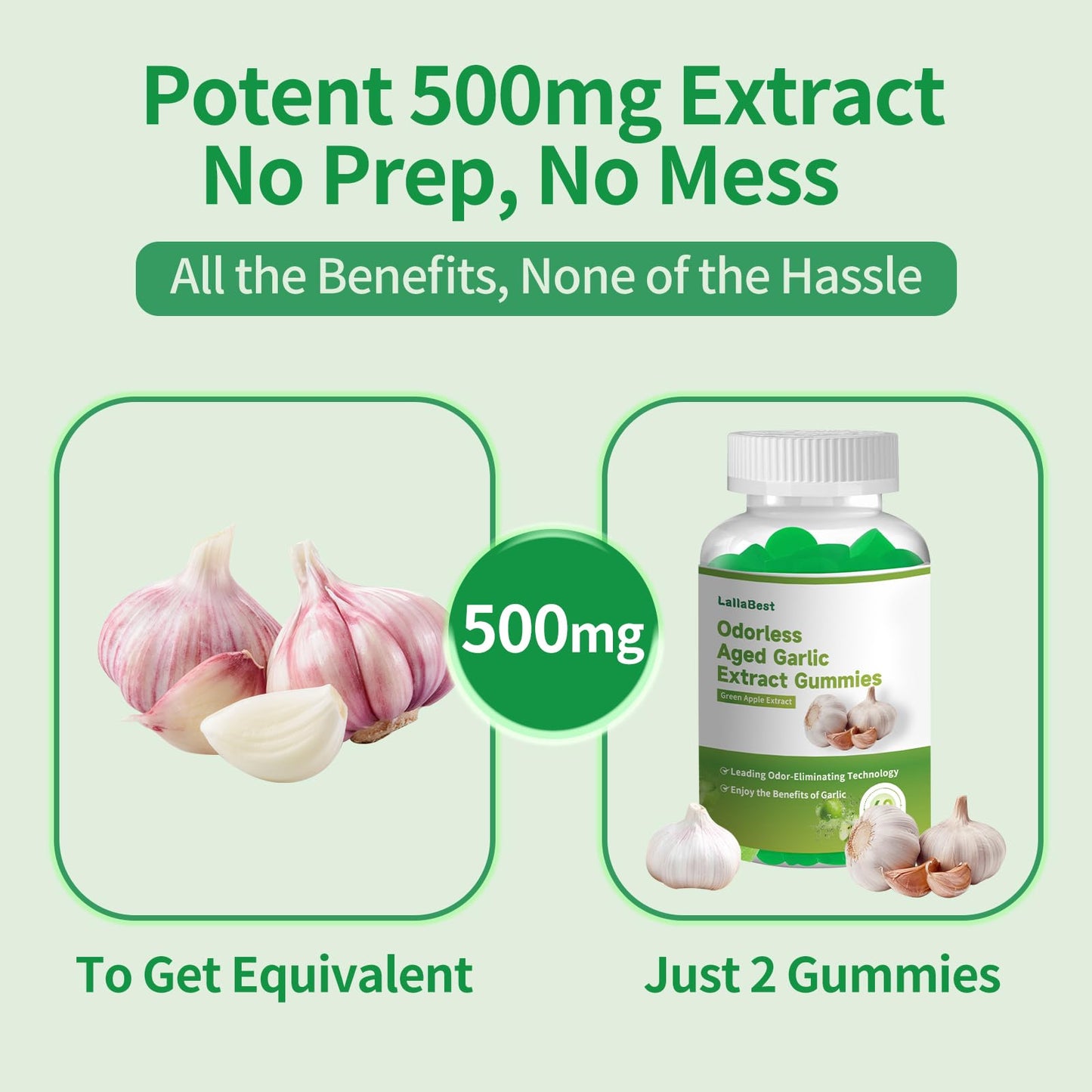 LallaBest Odorless Aged Garlic Extract Gummies, 60 Gummies