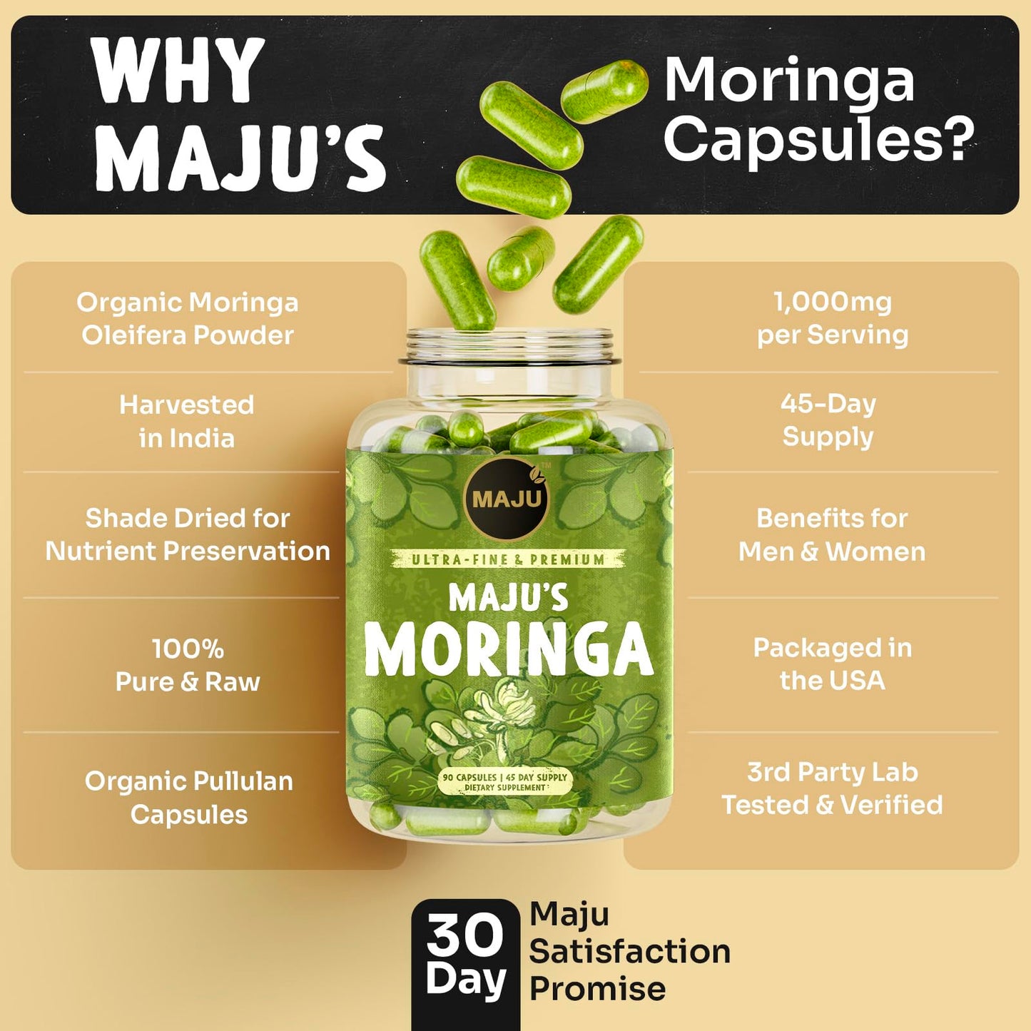 Maju Superfoods Organic Moringa Capsules, 90 Count