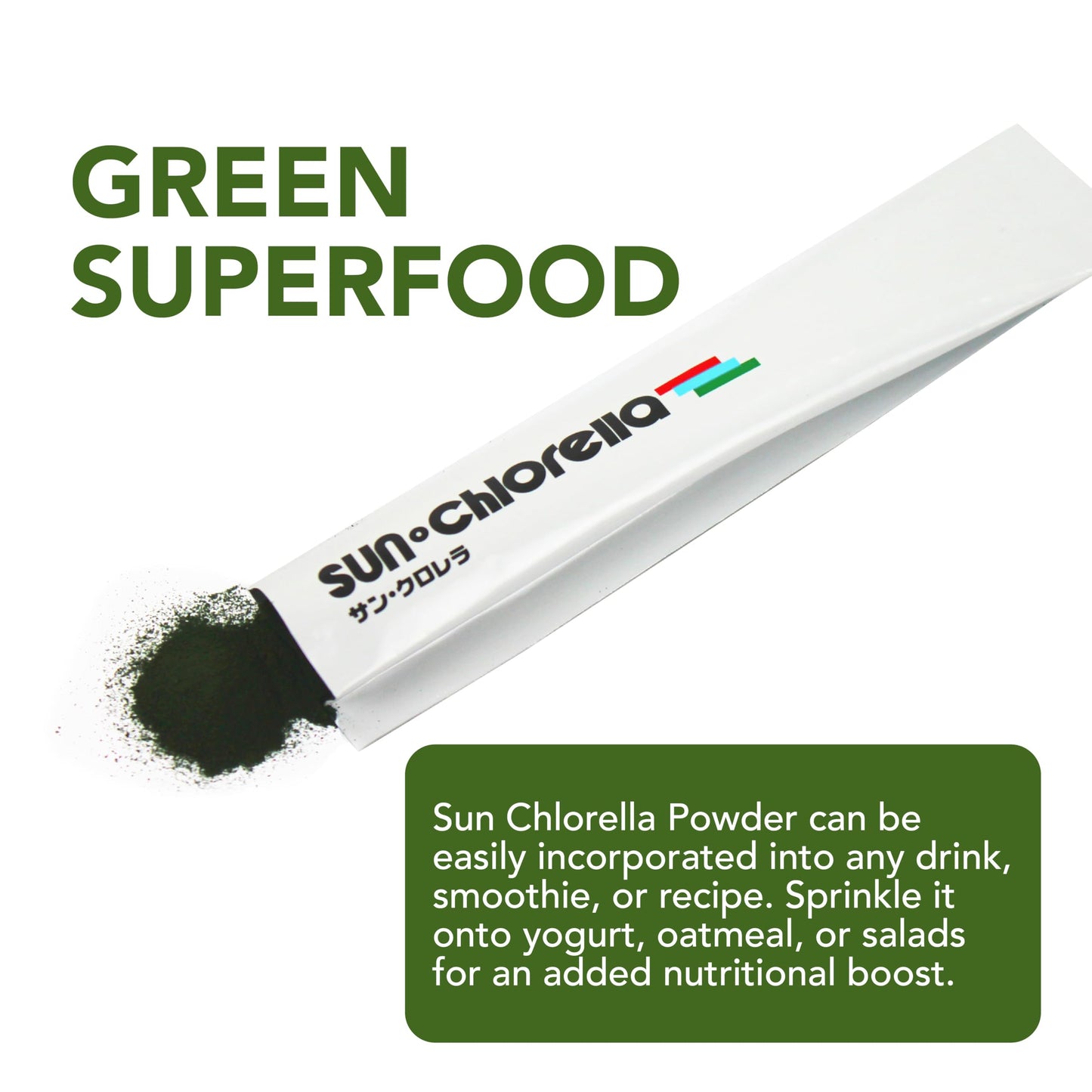 Sun Chlorella Powder 3g Single-Serve Packets, B12-Vitamin D Support, 30 Packets
