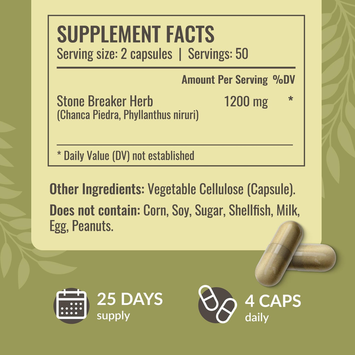 HERBAMAMA Chanca Piedra Stone Breaker Capsules 1200mg, Kidney Stone Breaker, Gallbladder Cleanse & Urinary Tract Support, Vegan, Non-GMO Kidney Supplement, 200 Capsules