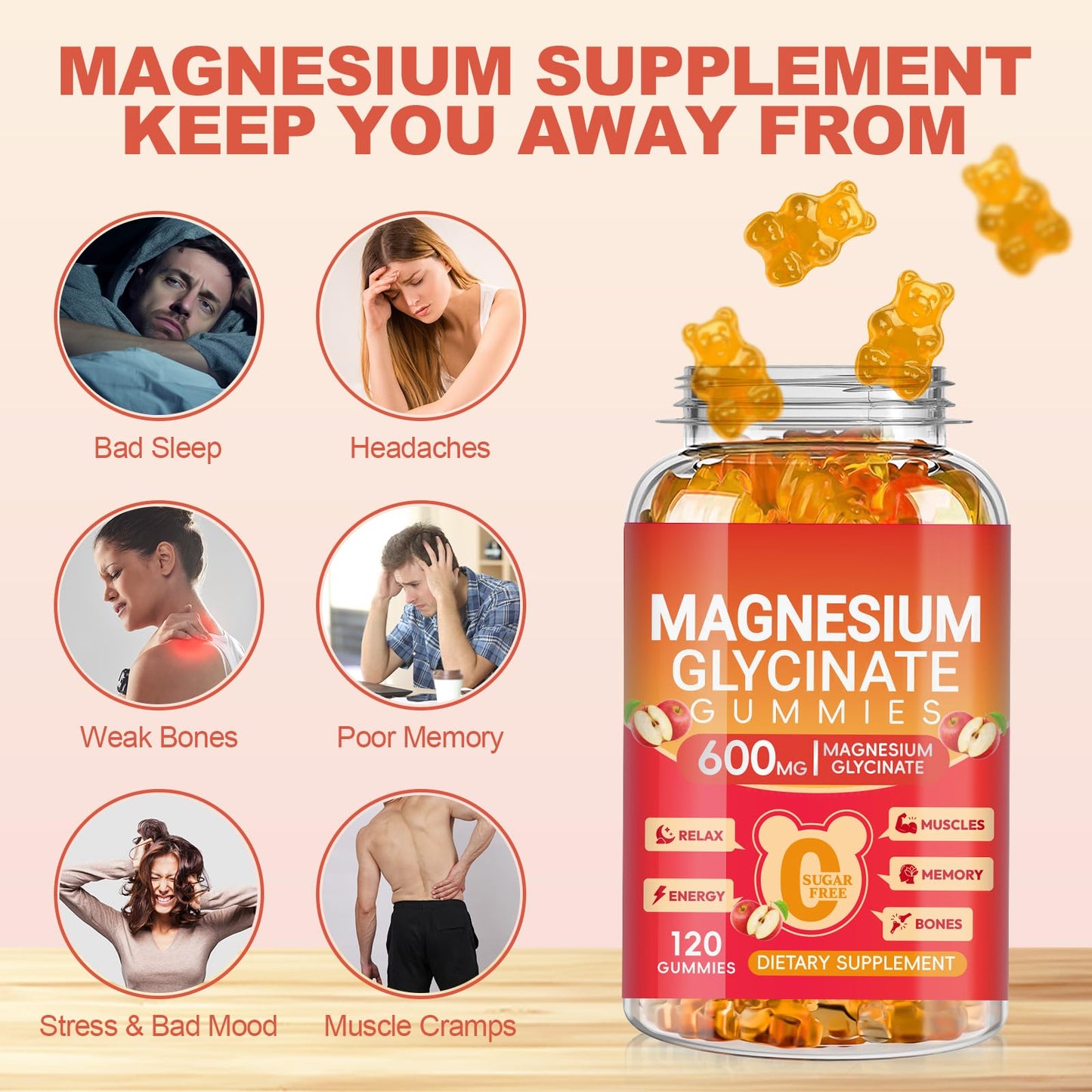 Cytona Magnesium Glycinate Gummies 600mg High Absorption, 120 Count