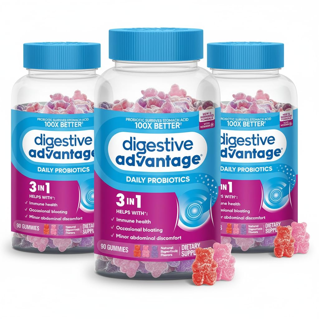 Digestive Advantage Daily Probiotic Gummies for Digestive Health & Gut Health Probiotics for Men and Women, Gummy, 270 Count