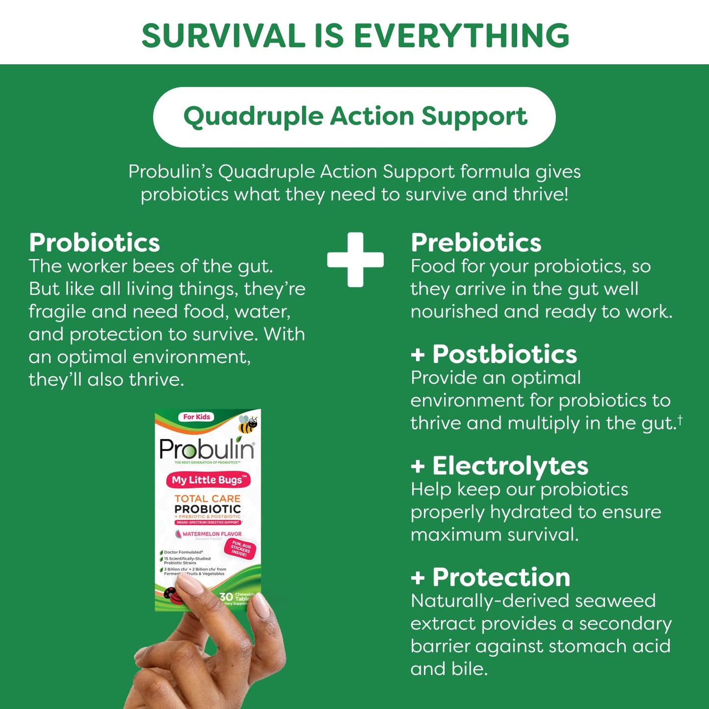 Probulin Total Care My Little Bugs Prebiotics, Probiotics & Postbiotics - 5 Billion CFU - 15 Strains, Chewable Tablets, 60 Count