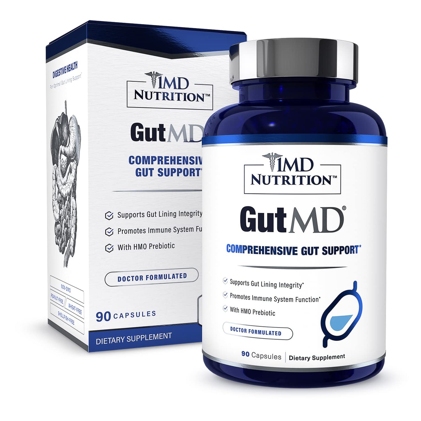 1MD Nutrition GutMD L-Glutamine and Prebiotic for Gut Integrity | Promote Digestive Tract Health, 180 Capsules