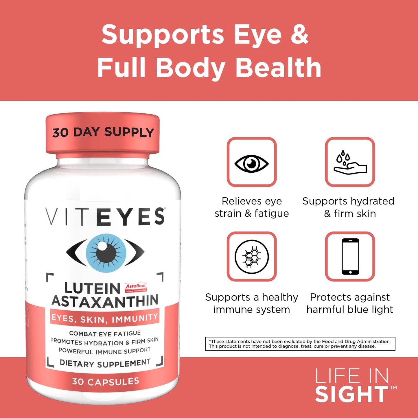 Viteyes Lutein & Astaxanthin Capsules 30 Count