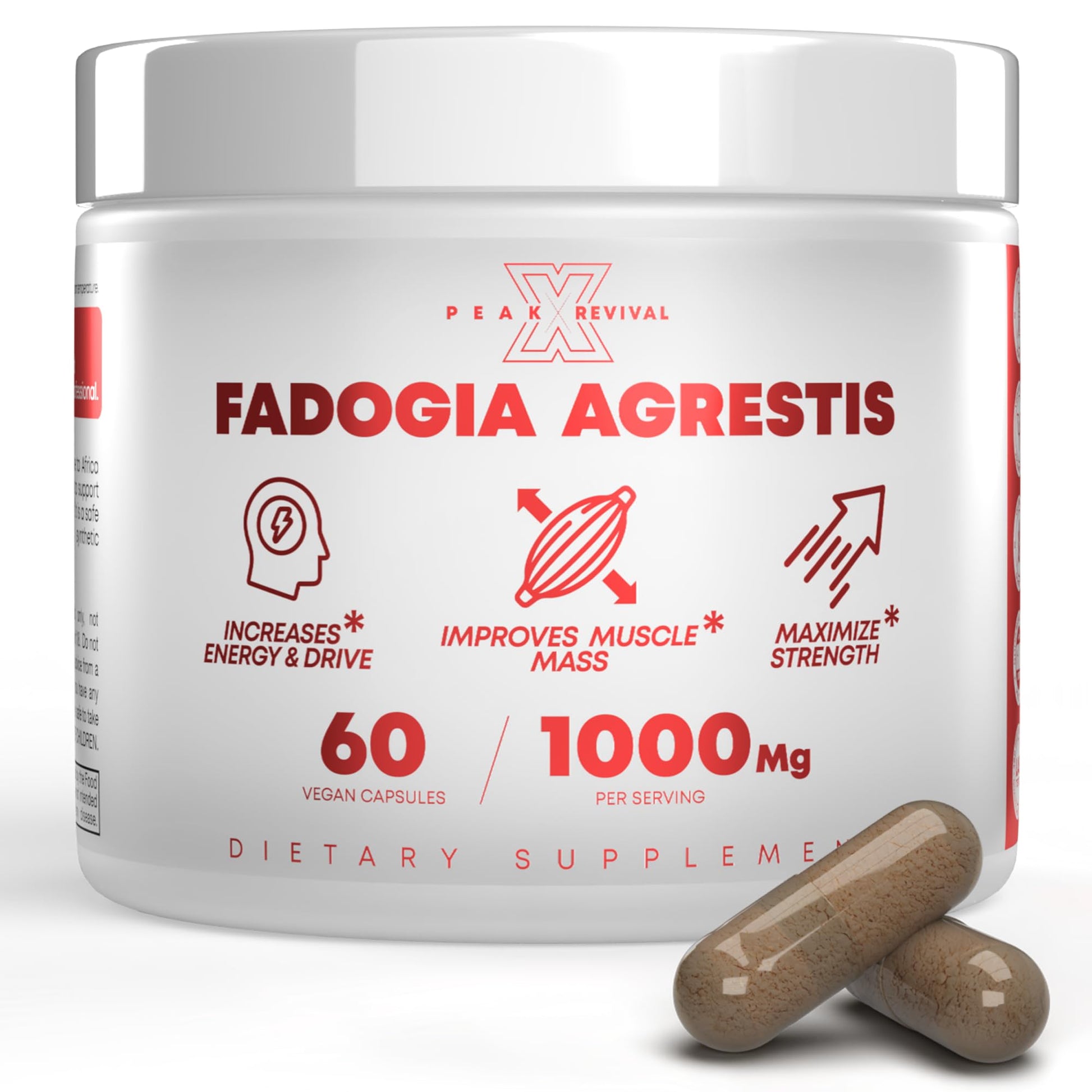 Peak Revival-X Testosterone Booster with Fadogia Agrestis 1000mg per Serving, Capsules, 60 Count