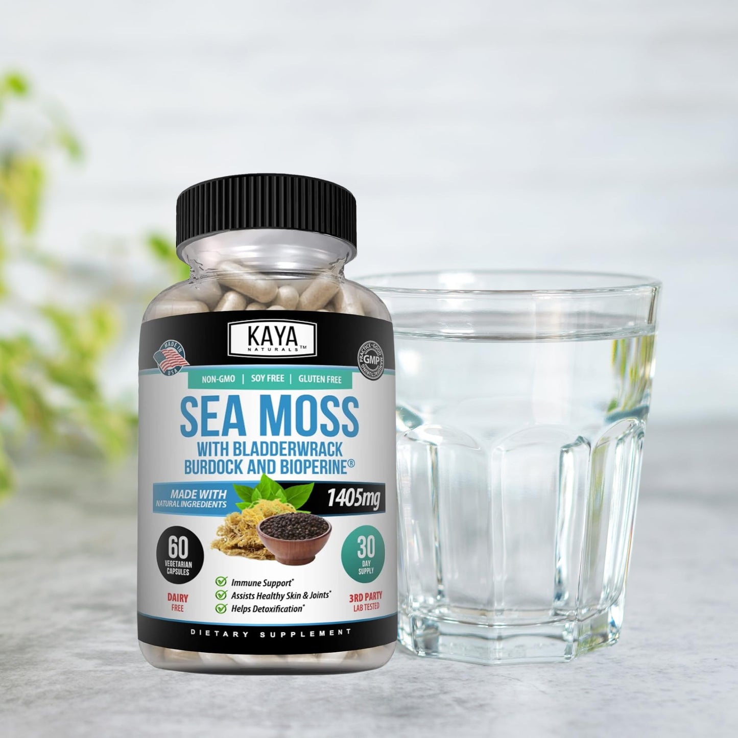 Kaya Naturals Sea Moss Mobility Supplement with Burdock Root, Irish Moss, Bladderwrack, and BioPerine - for Mobility Health and Immune Boost, 60 Capsules