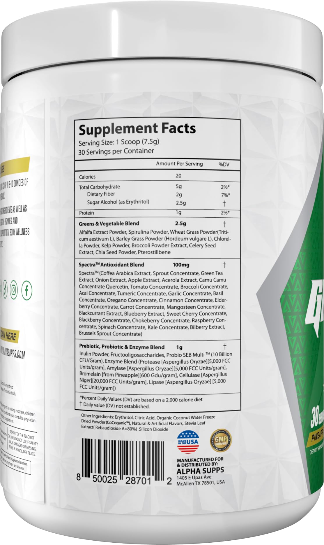 Alpha Supps Alpha Greens Supplement Powder 7.94 oz