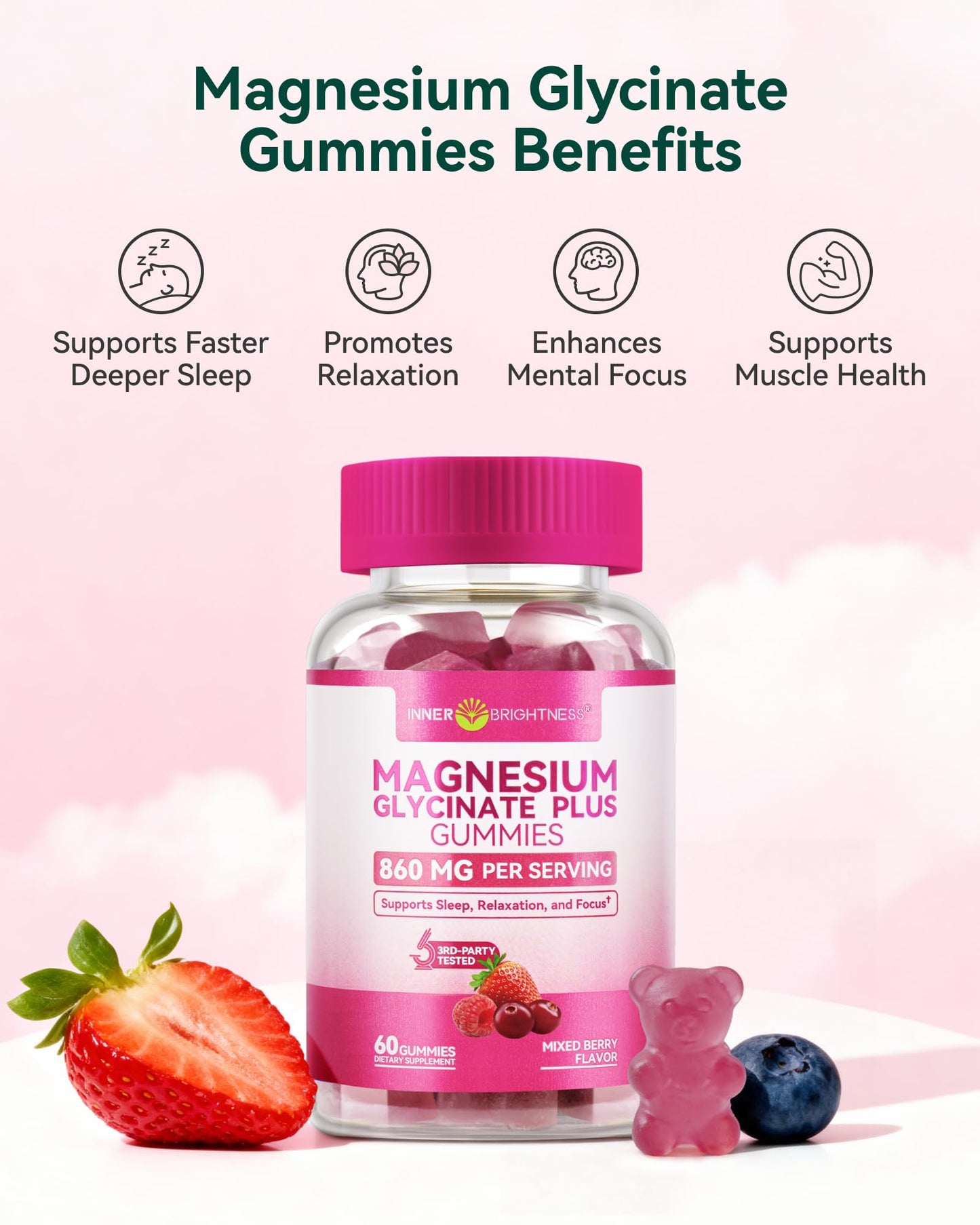 Inner Brightness Magnesium Glycinate Plus Gummies 860mg, 60 Count