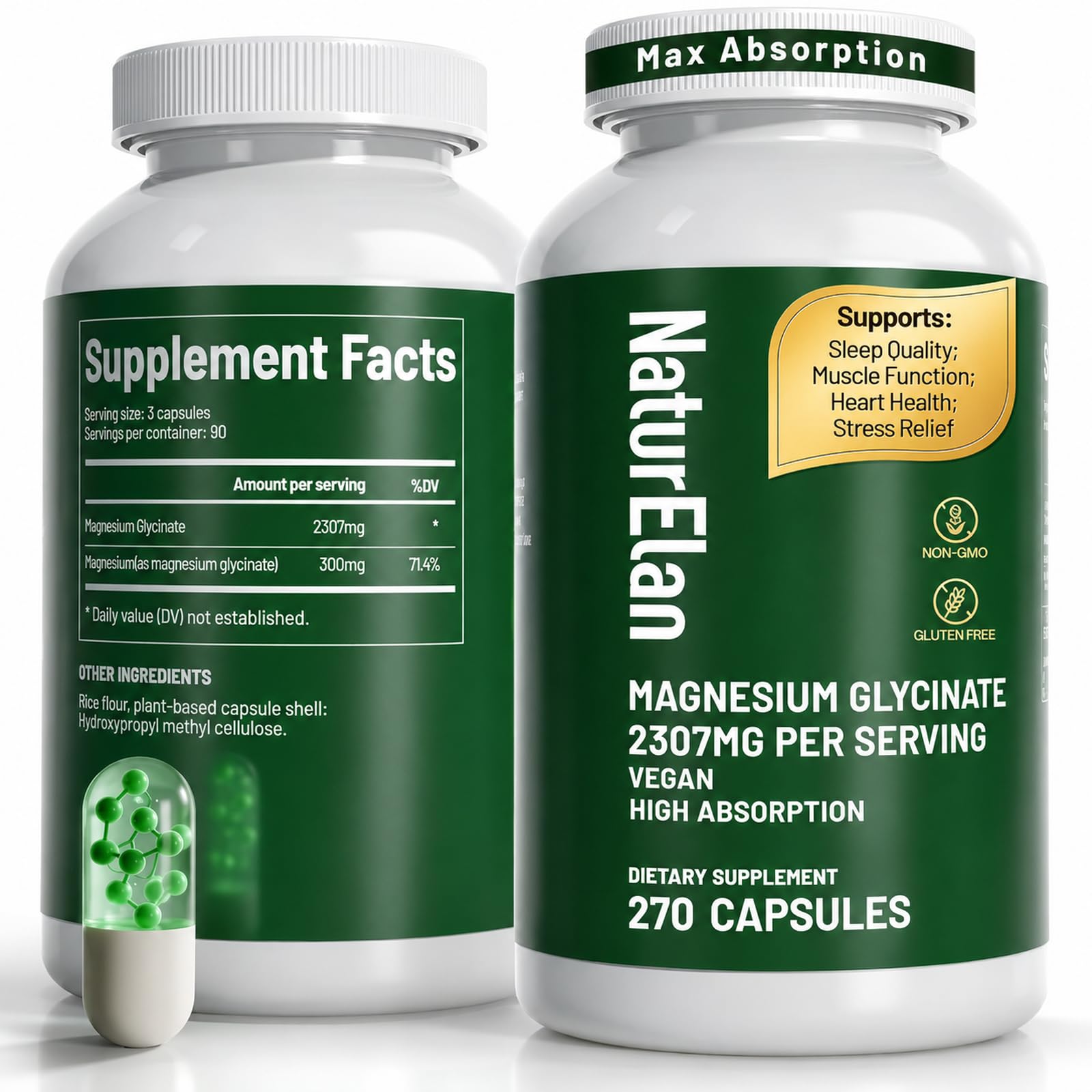 NaturElan Magnesium Glycinate 2307mg, 270 Capsules