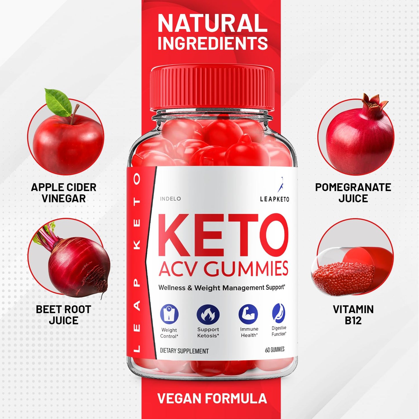 Indelo Leap Keto ACV Gummies Advanced Formula Plus Weight Management Apple Cider Vinegar, 120 Gummies