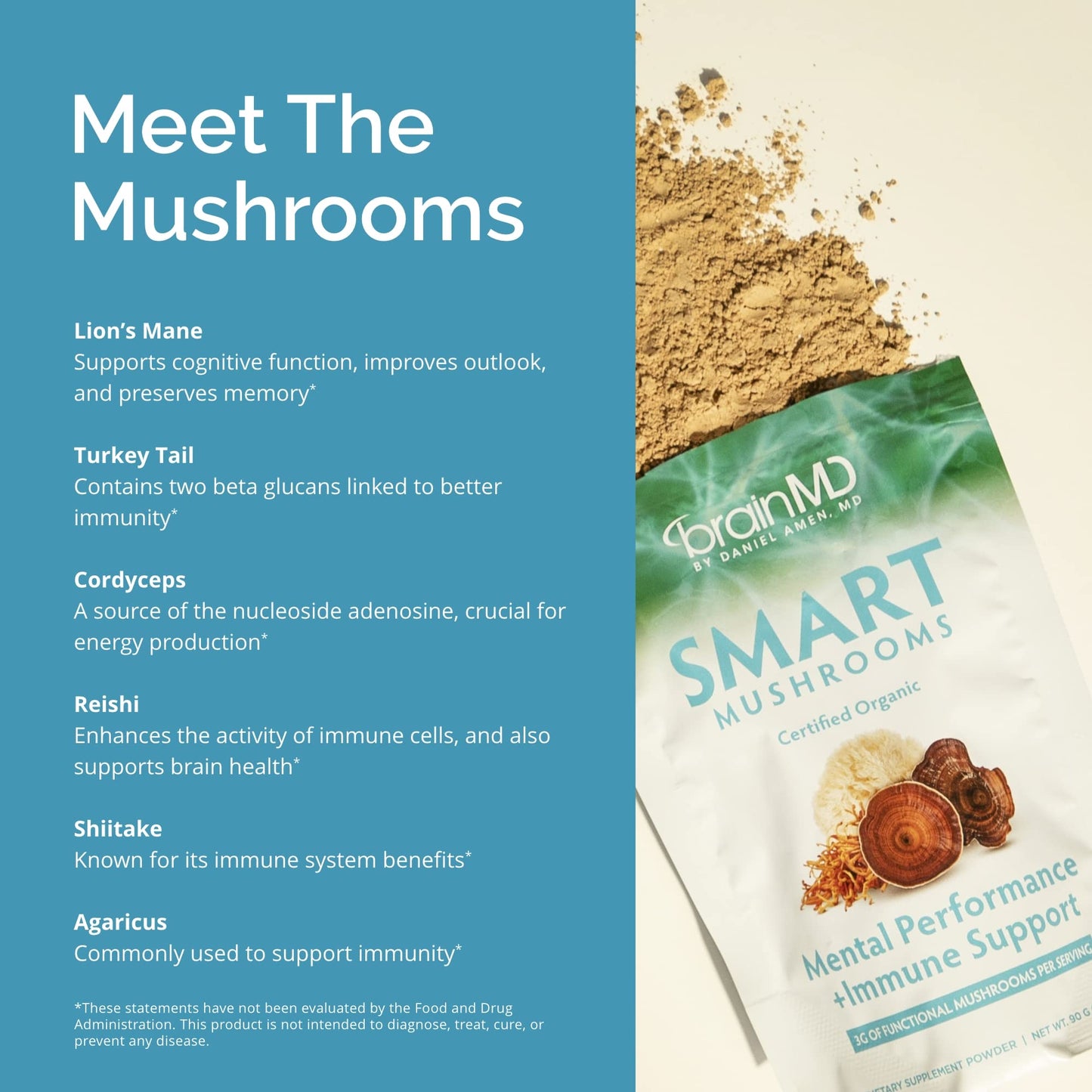 BRAINMD Dr Amen Smart Mushrooms Powder 3.2 oz