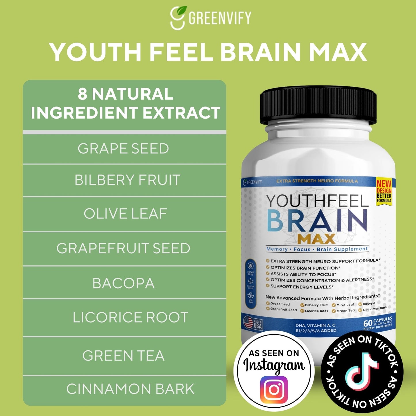 GREENVIFY Youthfeel Brain Max Memory Support Supplement Capsule 60 Capsules