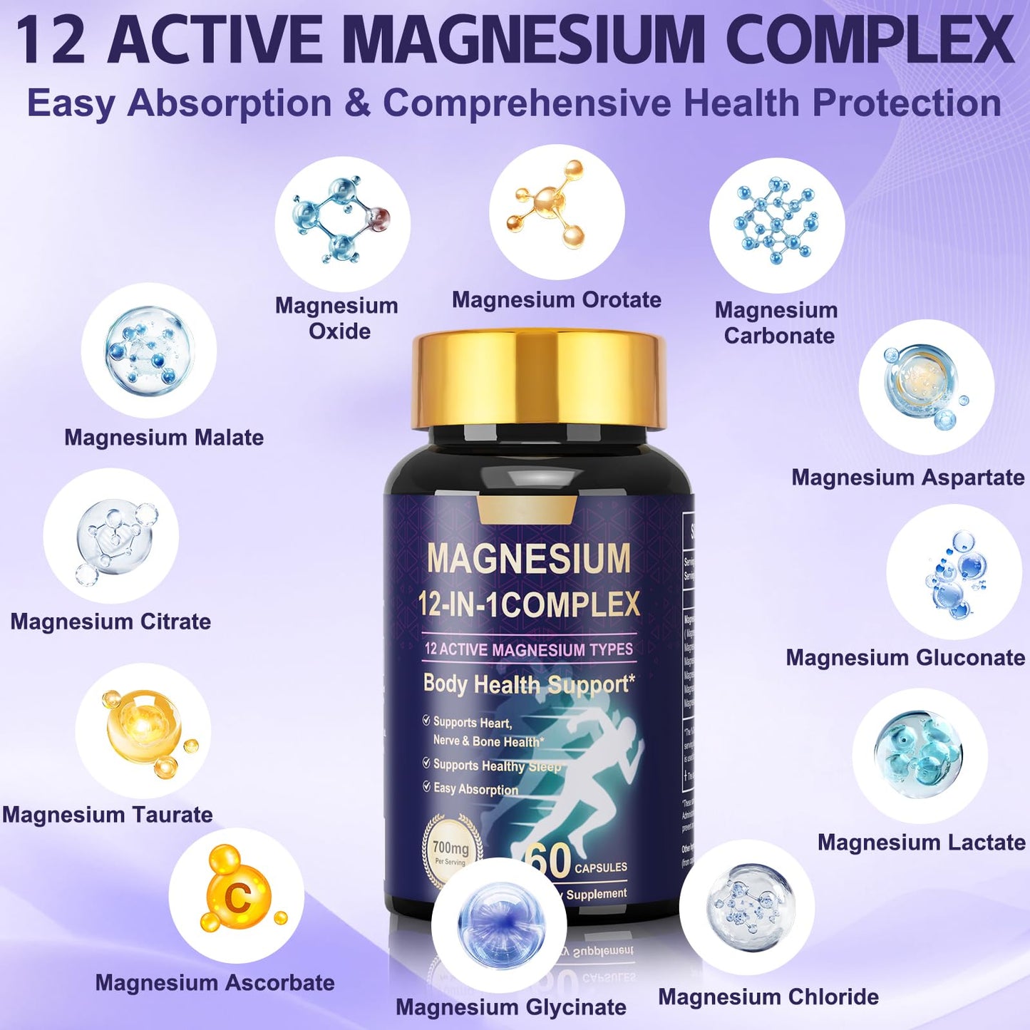Dr. HR 12-in-1 Magnesium Supplement High Absorption for Sleep, Muscle & Bones Capsule 60 Count