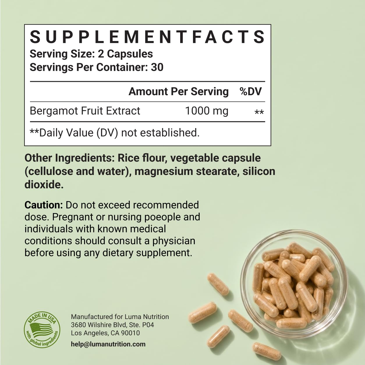 Luma Nutrition Citrus Bergamot 1000mg Capsule, 60 Count