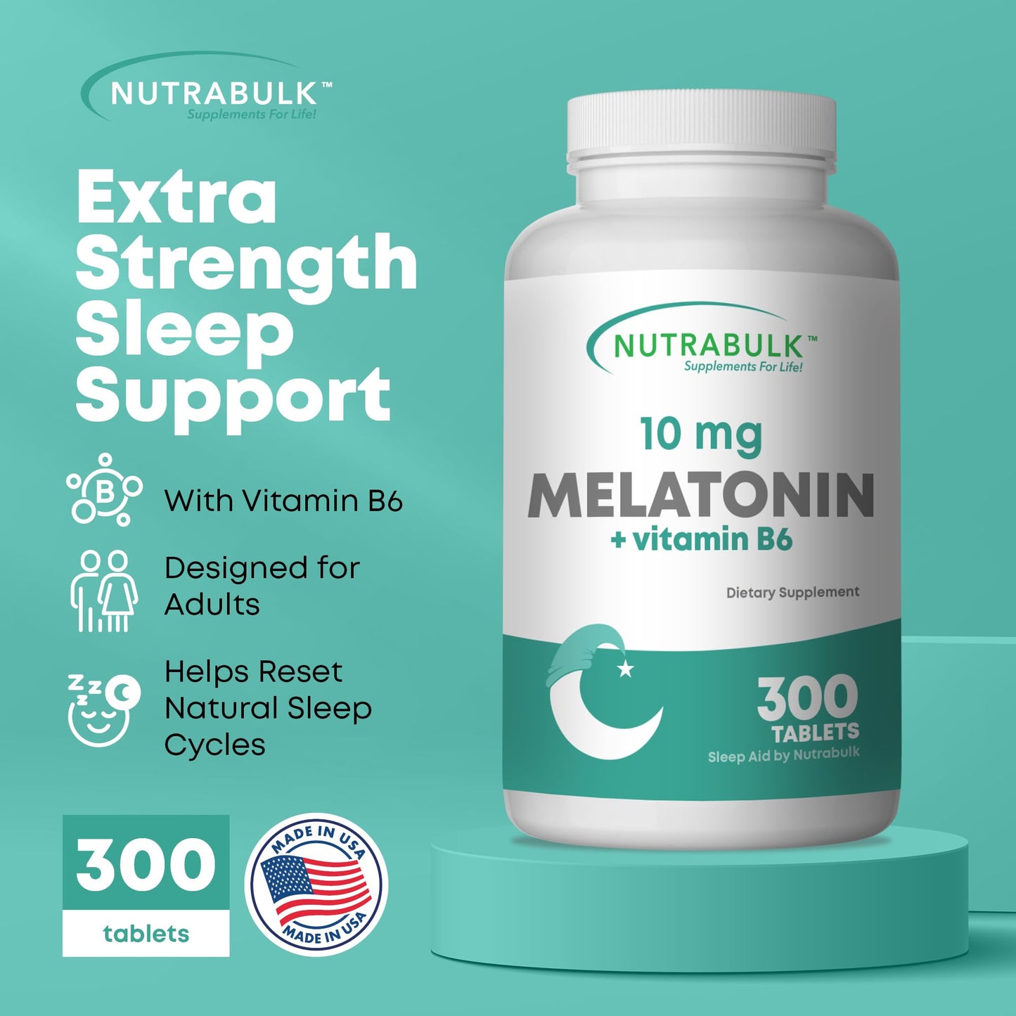 NutraBulk Melatonin 10 mg Capsules, 300 Count