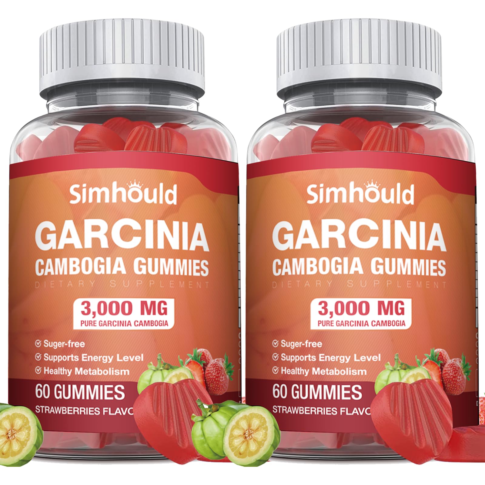 Simhould Garcinia Cambogia Gummies, 120 Count, Sugar Free, 3000mg 95% HCA with L-Carnitine, Strawberry Flavor